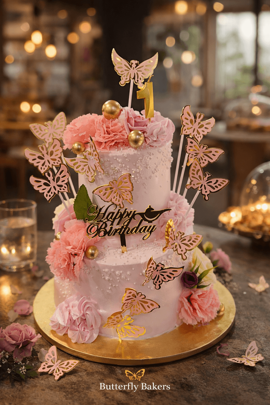 Pink butterfly theme cake