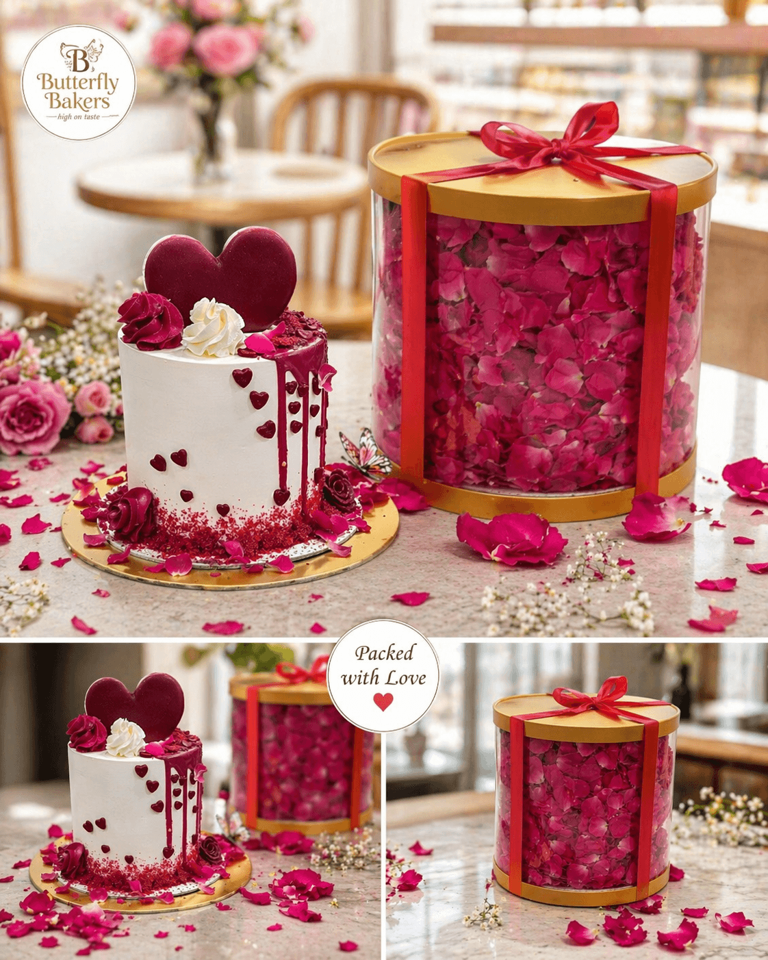 Surprise rose reveal box cake