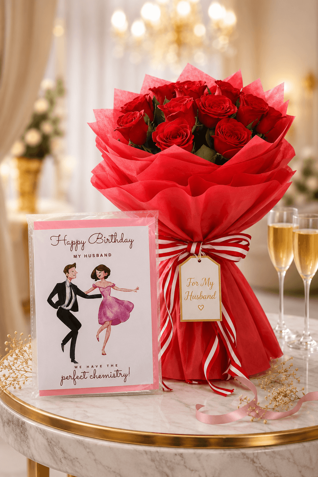 6 rose Bouquet and greeting card