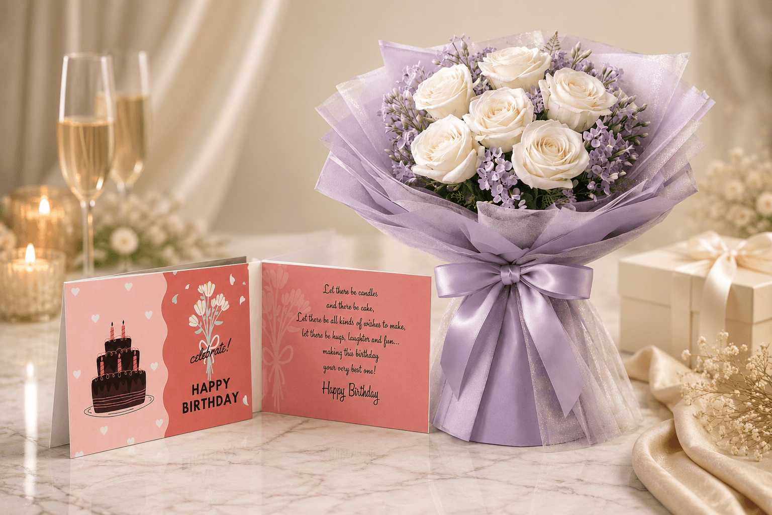 6 rose bouquet and greeting card 