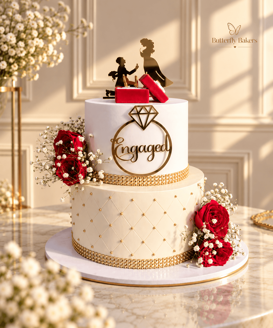 2 tier engagement cake