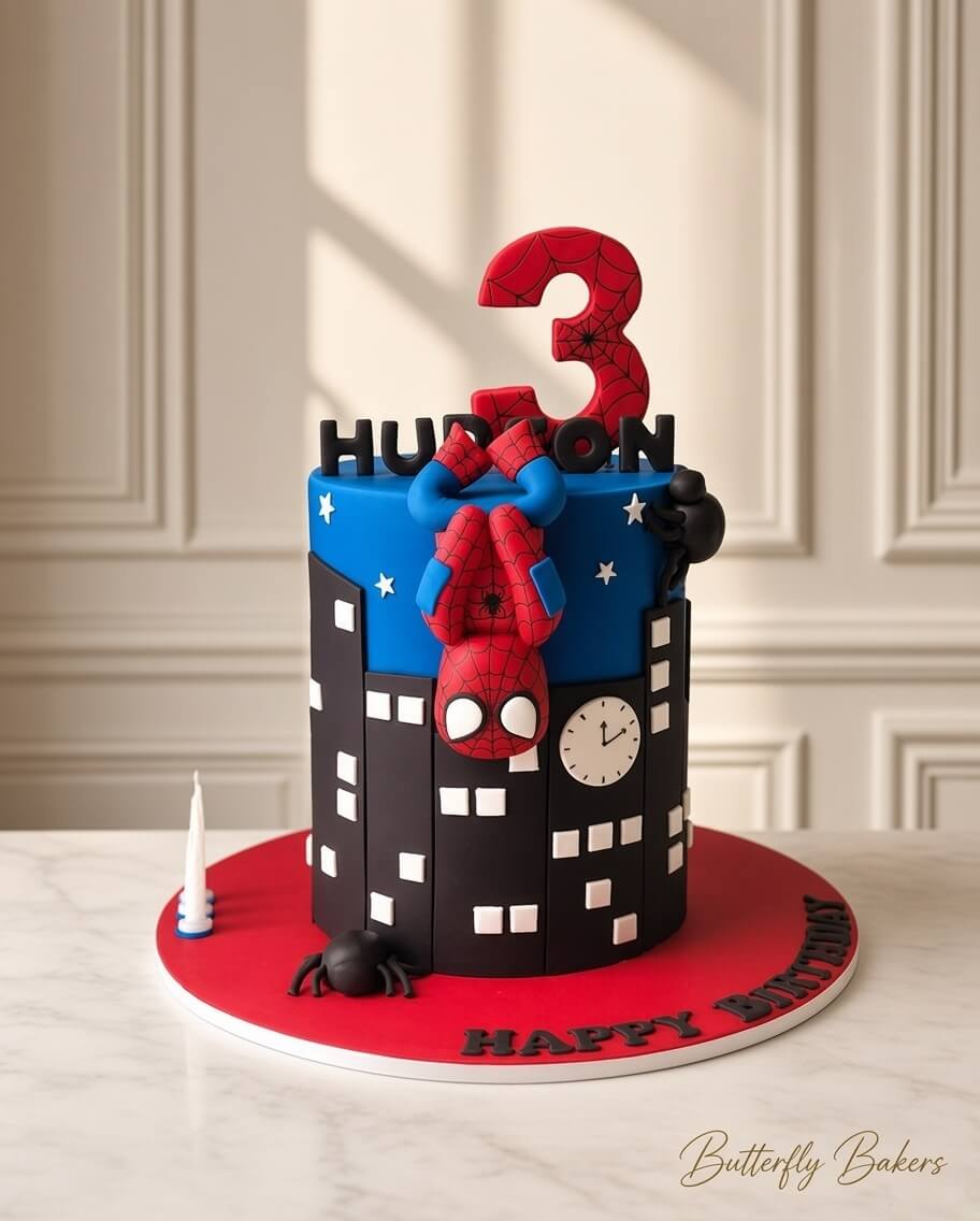 Spiderman building cake